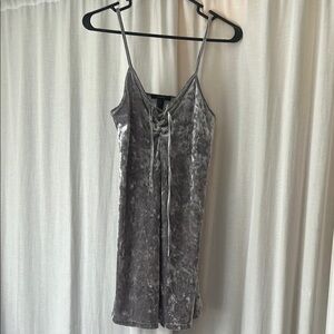 Gray Velvet Lace-Up Dress